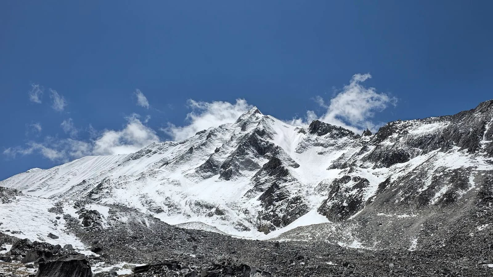 The snow-covered Annapurna I massif rising above the Nepal Himalaya