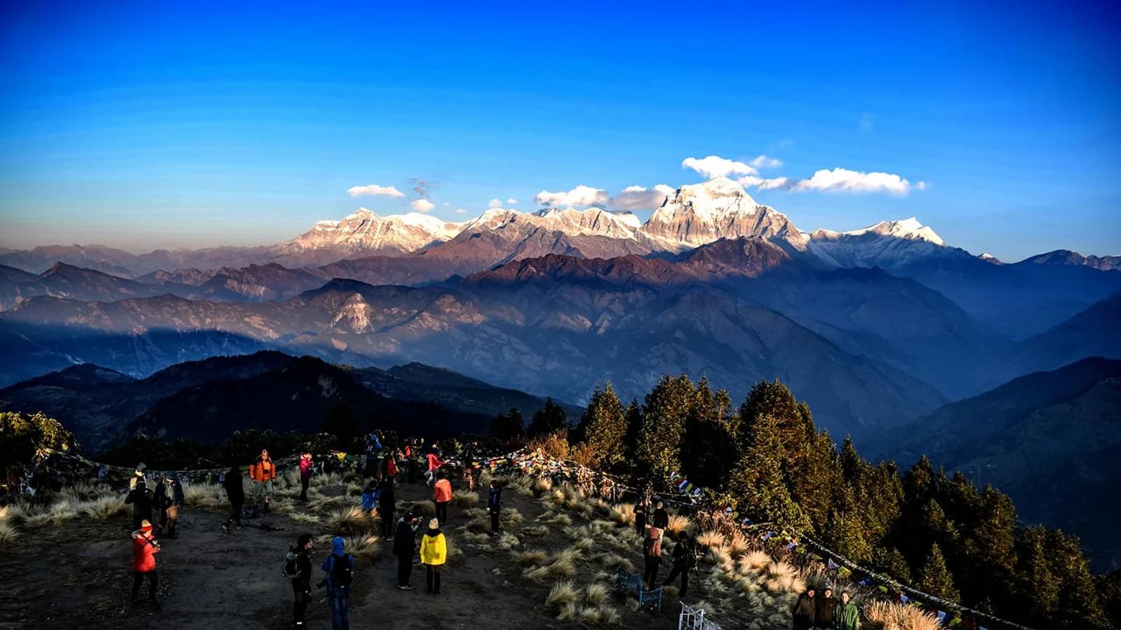 Sunrise over the Annapurna and Dhaulagiri ranges seen from Poon Hill in Nepal