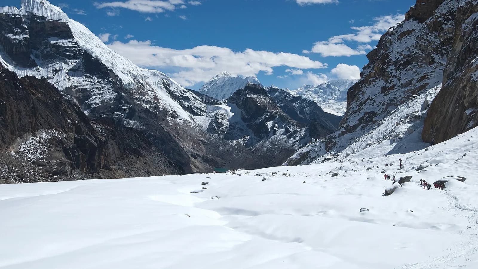 Snow-capped Himalayan peaks rising above the foothills of the Everest region in Nepal