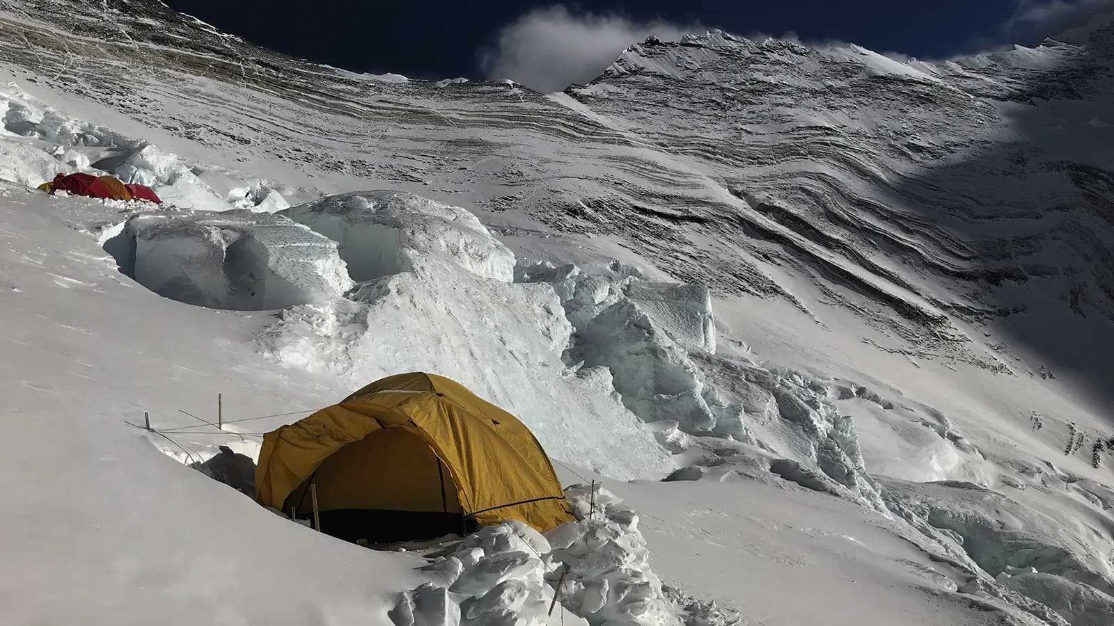 Sunrise over the high Everest region showing the west shoulder of Everest, Lhotse and Nuptse with the Khumbu Icefall below
