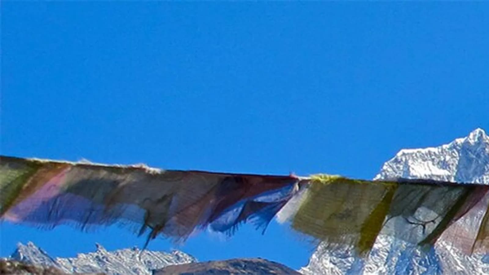 Panorama of the Khumbu Glacier winding down from Everest's high camps, flanked by snow-streaked Himalayan ridges