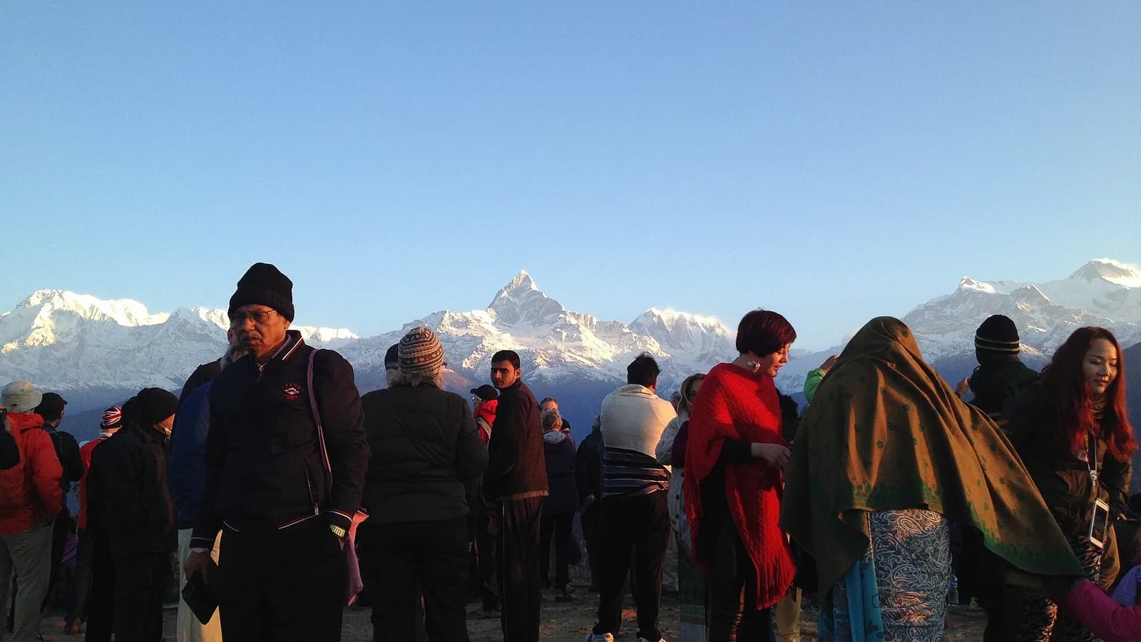 Annapurna range with the fishtail peak of Machhapuchhre rising above green Himalayan foothills