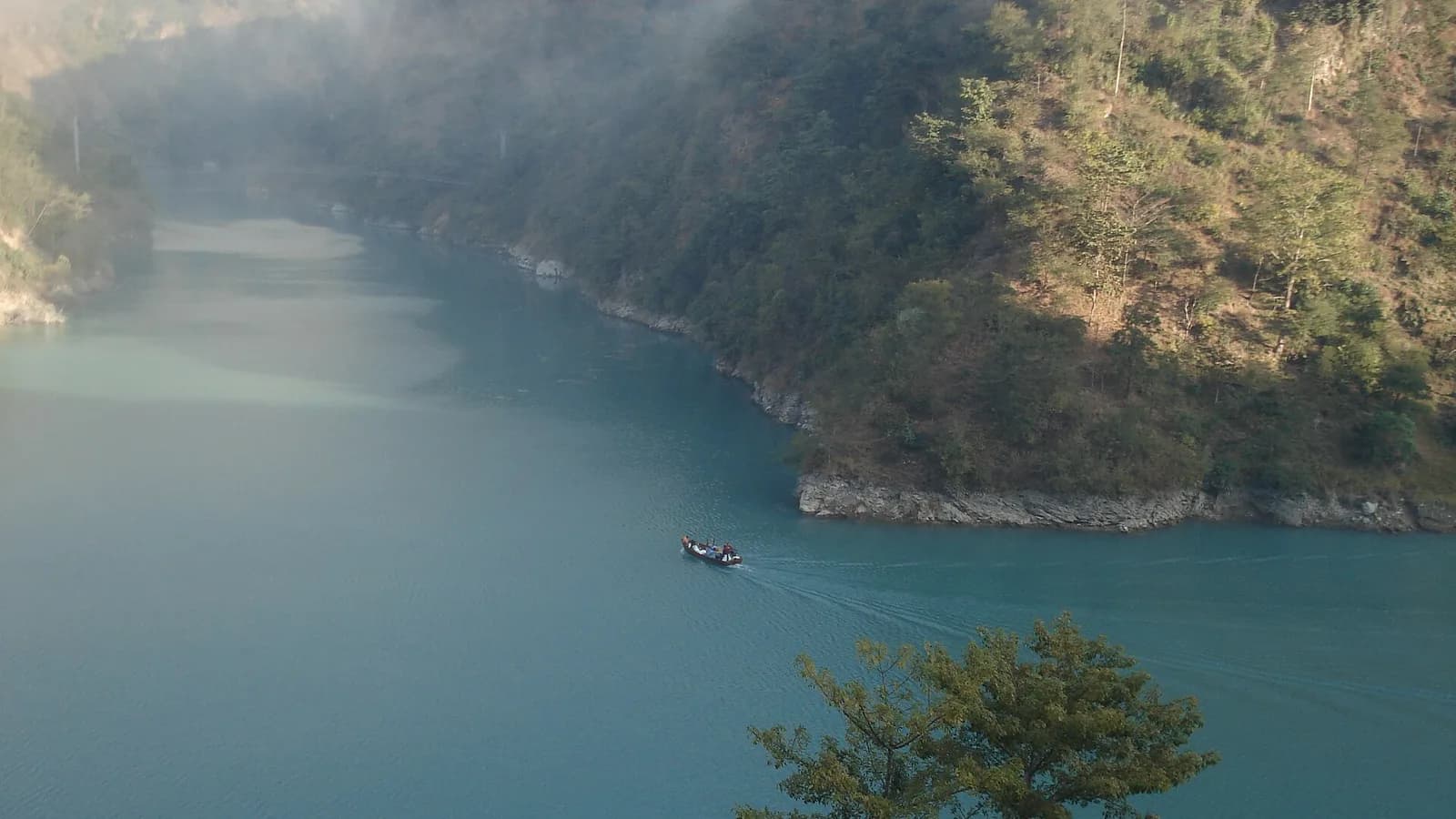A hydropower site beside a river in Syangja, central Nepal, where run-of-river plants generate most of the country's electricity.