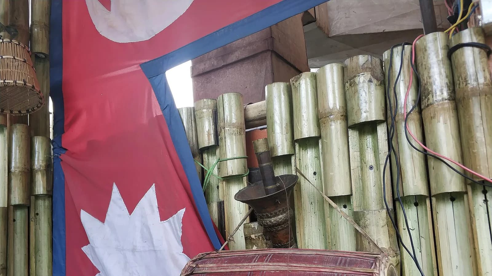 A madal, the two-headed hand drum that drives most Nepali folk songs