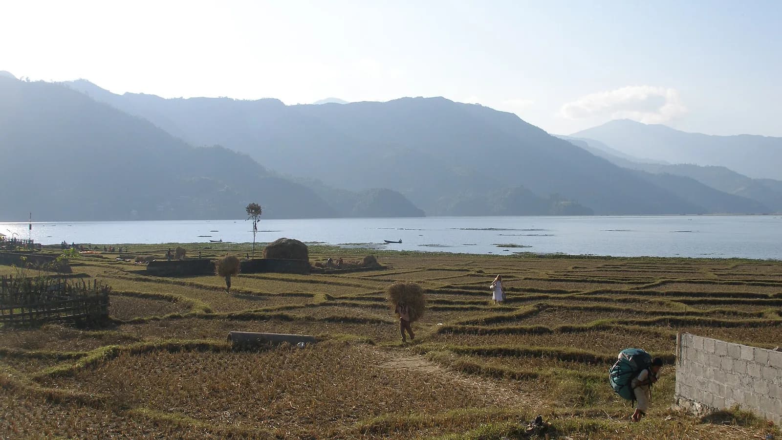 Phewa Lake in Pokhara framed by green hills, the valley where paragliding flights land