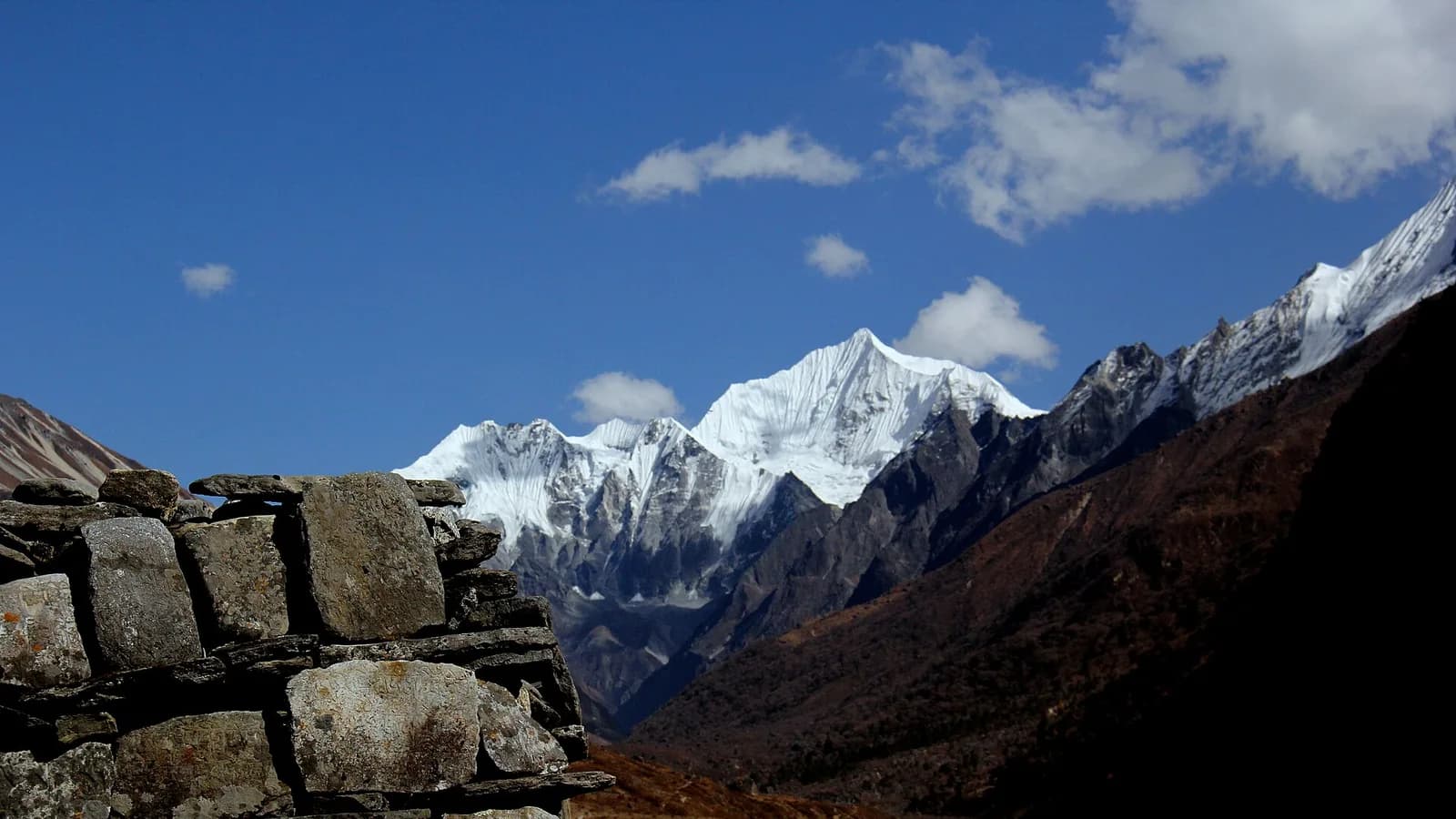 The snow peaks of the Langtang range seen from Langtang village in the Tamang homeland of central Nepal
