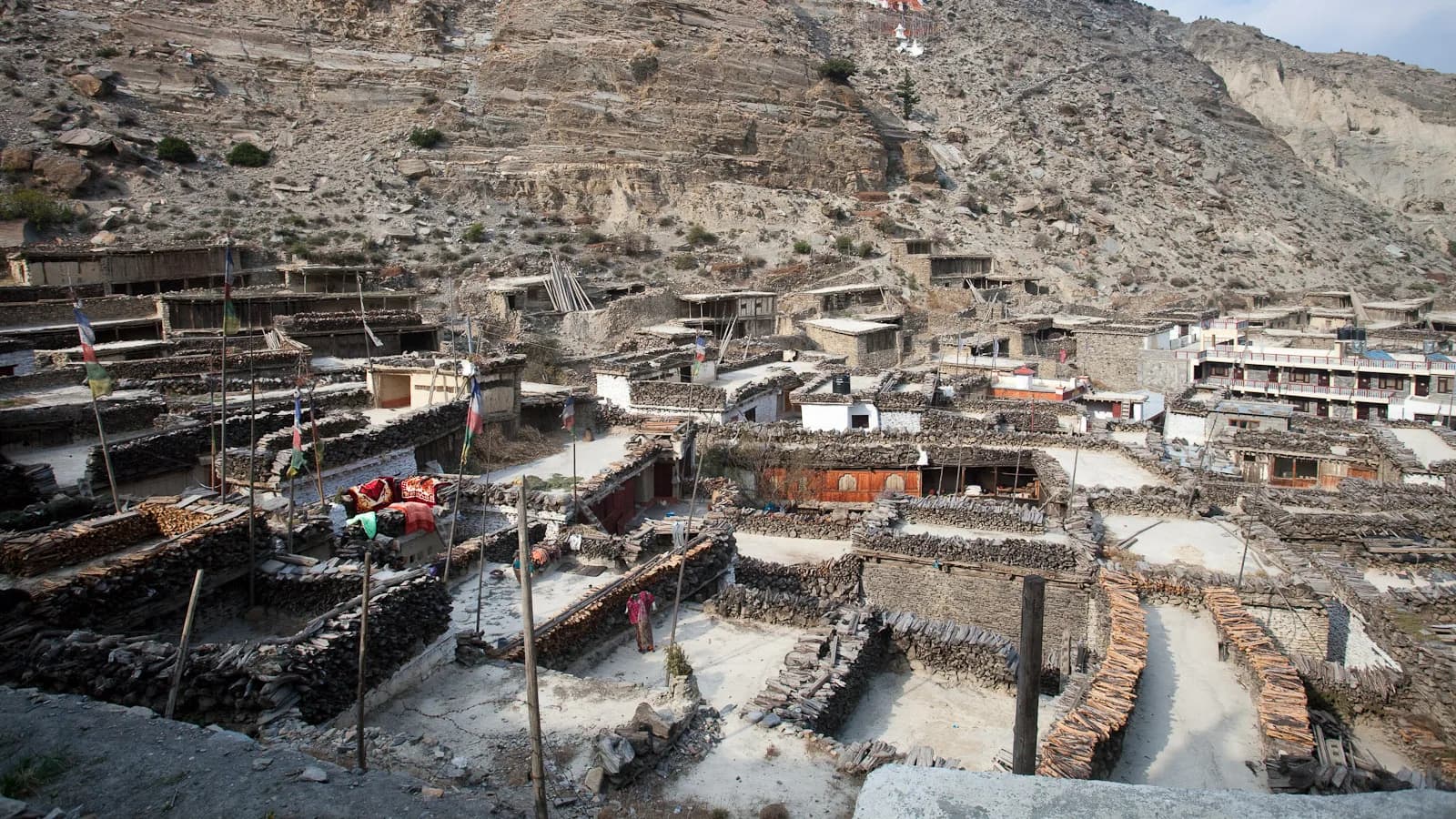 Whitewashed stone houses and apple orchards of Marpha village in Mustang, the Thakali homeland